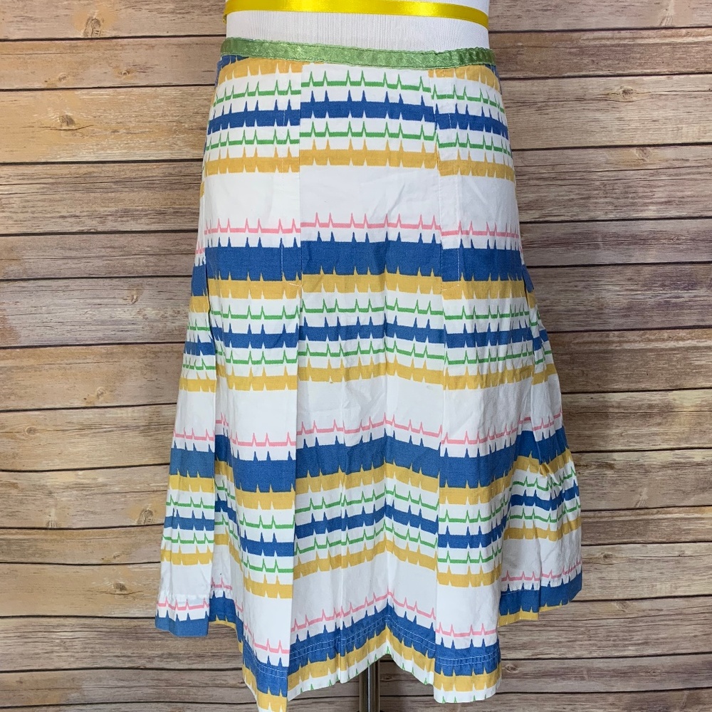 Fossil Scalloped Striped White Blue Pink Skirt